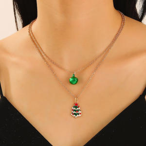 Collar con colgante de aleación chapado en oro de doble capa estilo navideño transfronterizo campana <span class=keywords><strong>Santa</strong></span> Claus árbol de Navidad alce clavícula - Product Image 1