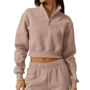 مخصص المرأة نصف سحاب المحاصيل البلوز عارضة هوديي الرقبة العالية طويلة الأكمام البلوز Y2K في سن المراهقة تجريب ملابس رياضية أعلى اقتصاص - Product Image 5