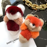 Porte-clés renard en peluche en fourrure de lapin Rex - 16 cm - Sportif, toutes saisons, doux et câlin, luxueux, mignon, breloque animale