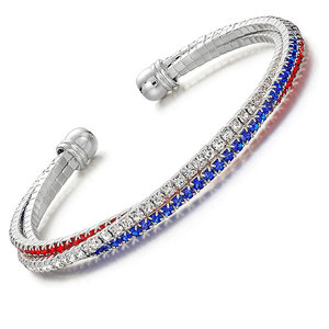 Bracciale Aperto Regolabile Geometrico in Zircone Rosso Bianco Blu Placcato Argento Anticato, Gioiello Unisex di Tendenza per Uso Quotidiano - Product Image 1