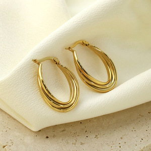 Hoop Earrings Gold Geometric Shape Stainless Steel For Women - Product Image 3