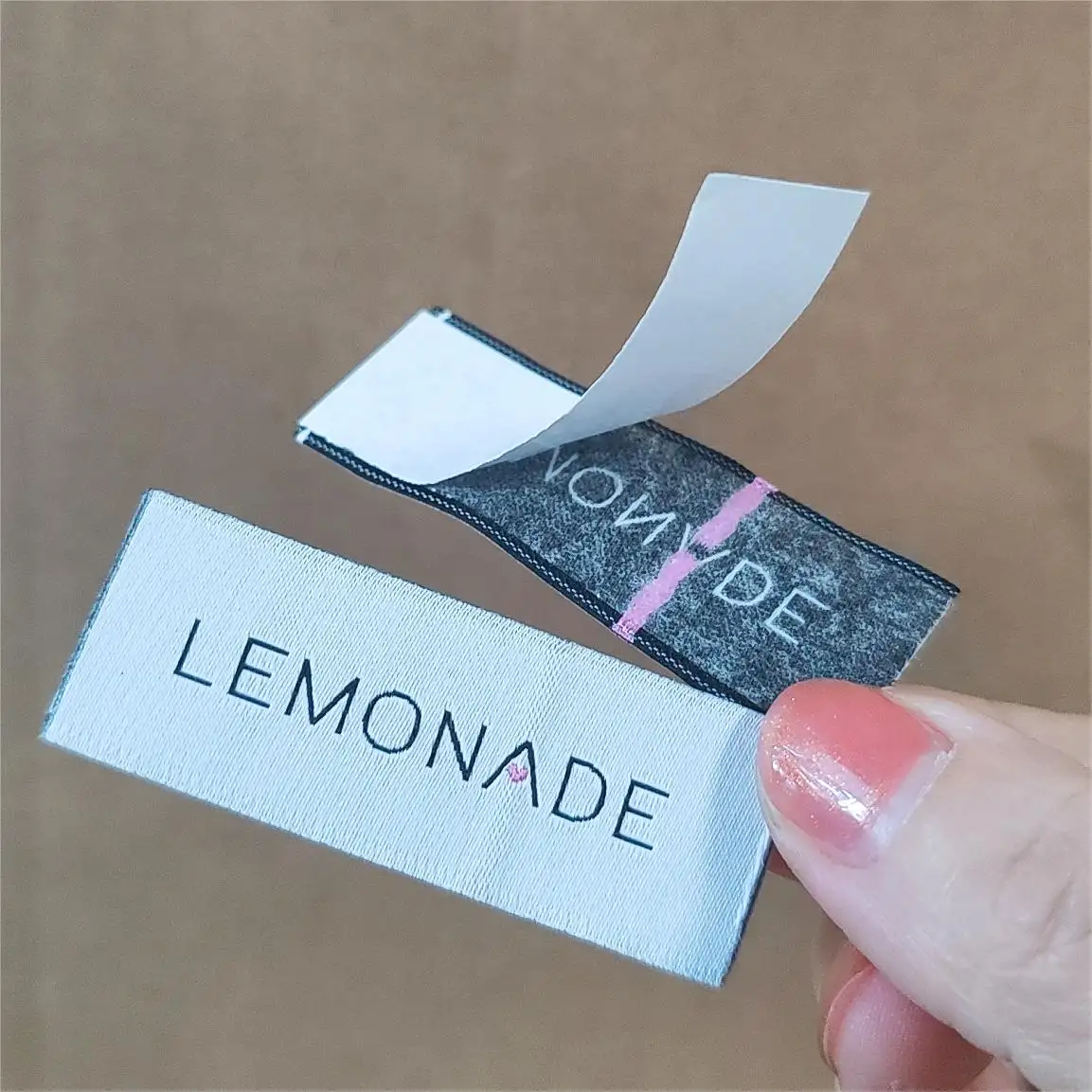 clothing peel off self adhesive custom logo name sticky fabric sticker label for shoes sofa furniture garment handmade items