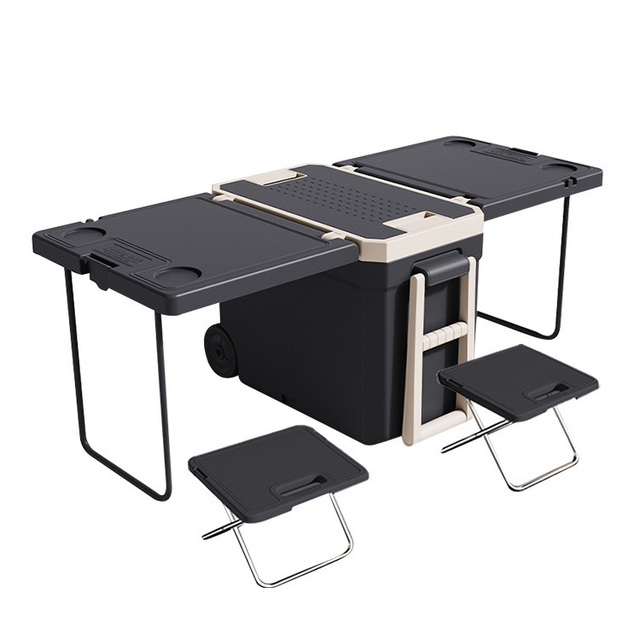 Portable Camping Cooler 32L Capacity Folding Table 2 in 1 Outdoor Insulated Picnic Cooler with Wheels