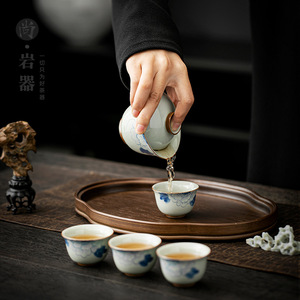 Hand Painted Peony Mini <b>Tea</b> <b>Infuser</b> Gaiwan Teacup Set With Lid Oval Wooden Tray For Gongfu <b>Tea</b> Ceremony Dehua Porcelain - Product Image 2