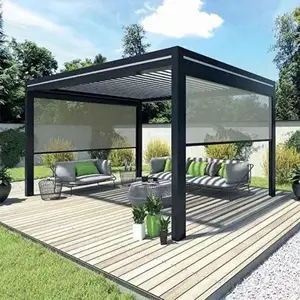 Pérgola de aluminio inteligente para exteriores con división de agua de lluvia motorizada personalizada, pérgola de patio con techo de persianas de tamaño para pérgola de lujo/