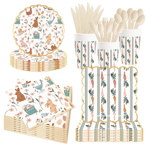 DAMAI New Customized <b>Easter</b> Theme Disposable Paper Plate Napkin Paper Tablecloth with Bunny Tableware Set for Birthday - Product Image 4