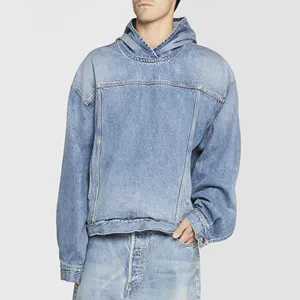 AeeDenim Custom Designers Casacos de Oversize Dos Homens De Lavagem Preta De Algodão Oversized Denim Pullover Hoodie Para Homens