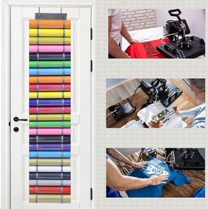 Support de rouleaux de vinyle à 12 compartiments, organisateur avec crochets de porte et sangle, en non-tissé, écologique, pliable, capacité personnalisable, fixation murale pour - Product Image 2