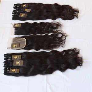 Tissage en lot brésilien naturel Remy, cheveux vierges bruts, non traités, avec Closure suisse HD - Product Image 1