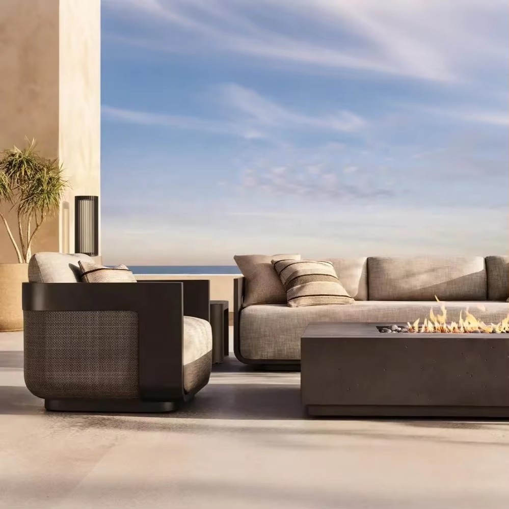Minimalist Design Aluminium Outdoor Garden Sofa Set Patio Outdoor Furniture Sofa Fire Pit Outdoor Meble Turkish Sofa Set
