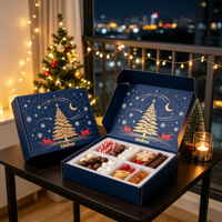 Toptan Gıda Güvenlikli Kaplamalı ve Altın Varaklı Lüks Noel Oluklu Kağıt Kutuları, Tereyağlı Kurabiye Paketleme İçin