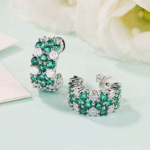 Pendientes en forma de C de Esmeralda de moissanita de alto grado de lujo cultivado de plata esterlina S925 - Product Image 2