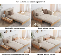 Sofá Cama Japonés de Madera Maciza con Reposabrazos Extensible Convertible, Espuma de Tela Suave, Mesa Elevadora para Sala de Estar con Almacenamiento