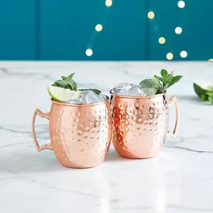 Suministro directo de fábrica Moscow Mule Set de 2 tazas martilladas de acero inoxidable de 450Ml adecuadas para cualquier bebida fría - Product Image 1