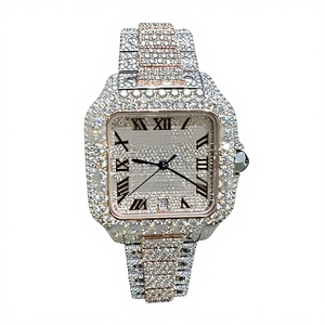 Square <b>Case</b> Moissanite & Stainless Steel <b>Watch</b> with Glass Dial 10 Bar Water Resistance Stainless Steel Band and Bracelet Clasp - Product Image 1