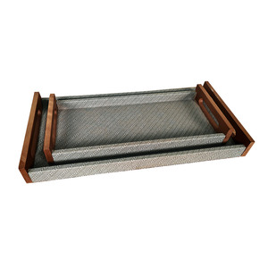 SanHui OEM & ODM Plateaux de service rectangulaires en cuir texturé rustique Poignées en bois Bureau de salon simple en cuir couleur bois - Product Image 2