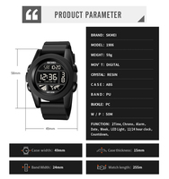 Montre de sport numérique SKMEI 2056, résistante à l'eau 5 BAR, rétroéclairage, alarme, chronomètre, boîtier rond, bracelet en plastique