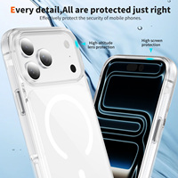 Coque de téléphone magnétique transparente pour iPhone 18 Pro Max, texture antidérapante, pare-chocs TPU+PC, protection antichoc pour iPhone 18 17 16e 15