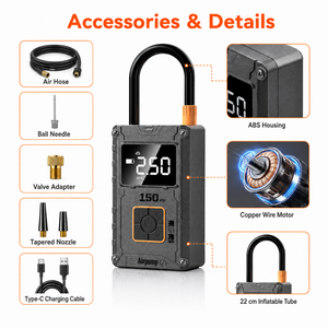 Cordless Tire Inflator 150 PSI Portable Air Compressor with Digital Pressure Gauge LED SOS Power Bank for <b>Car</b> Motorcycle Bicycle - Product Image 5
