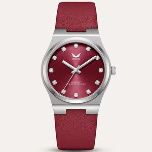 Reloj de Mujer Elegante al por Mayor, con Esfera de 34 mm con Efecto Rayos de Sol, Manecillas Luminosas, Movimiento de Cuarzo de Lujo, Color Rojo, con Diamantes Simples - Product Image 1