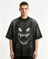 T-shirt pour homme personnalisé imprimé Kornit, 100% coton, écologique, lourd, délavé à l'acide, effet usé, décoloré par le soleil, vintage, Dark Monster
