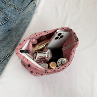 Vente en gros de sac à cosmétiques plat floral en velours côtelé pour femmes, pochette de rangement pour pinceaux de maquillage de grande capacité, organisateur de maquillage doux