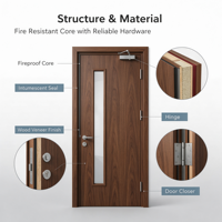 Porte double en bois ignifuge sur mesure avec panneau de vision en verre résistant au feu