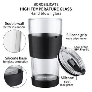Emode-Tazas de vidrio con tapas y taza de <span class=keywords><strong>café</strong></span> con hielo de paja, resistentes al calor, con pajitas de Metal, adecuada para <span class=keywords><strong>café</strong></span>, Jui - Product Image 3
