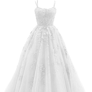 Women's Ball Gown Prom Dress Long Tulle Lace Applique Spaghetti Strap Empire Waist Floral Print Sheer Layer Spring Party Dress - Product Image 1