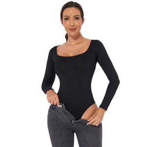 <span class=keywords><strong>Combinaison</strong></span> d'été pour femme, style européen et américain, coupe ajustée, très extensible, en polyester et coton, couleur unie, manches longues - Product Image 5