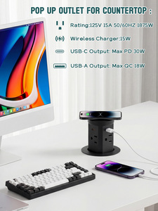 Multiprise industrielle escamotable avec chargeur sans fil 15W, 2 ports USB, protection <span class=keywords><strong>de</strong></span> sécurité, construction en plastique - Product Image 1