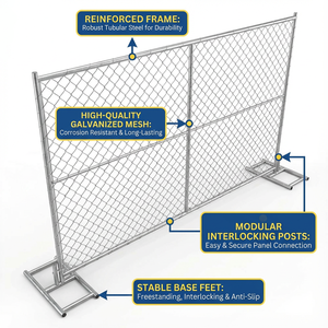 Panneaux de clôture temporaire en chaîne galvanisée robuste pour la sécurité des chantiers de construction - Product Image 2