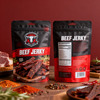 Bolsas Doypack Personalizadas con Cierre, Impresas Digitalmente en Negro y Naranja, de 150g, 250g y 300g, para Carne Seca de Cerdo y Res