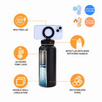 Bouteille d'eau sport à double paroi magnétique en acier inoxydable, isolée, avec support magnétique pour téléphone portable, pour la salle de sport