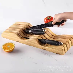 <b>Wooden</b> Knife Holder Kitchen Countertop Storage Rack 7pcs Curved Knife <b>Block</b> Bamboo Material Desktop Use - Product Image 1