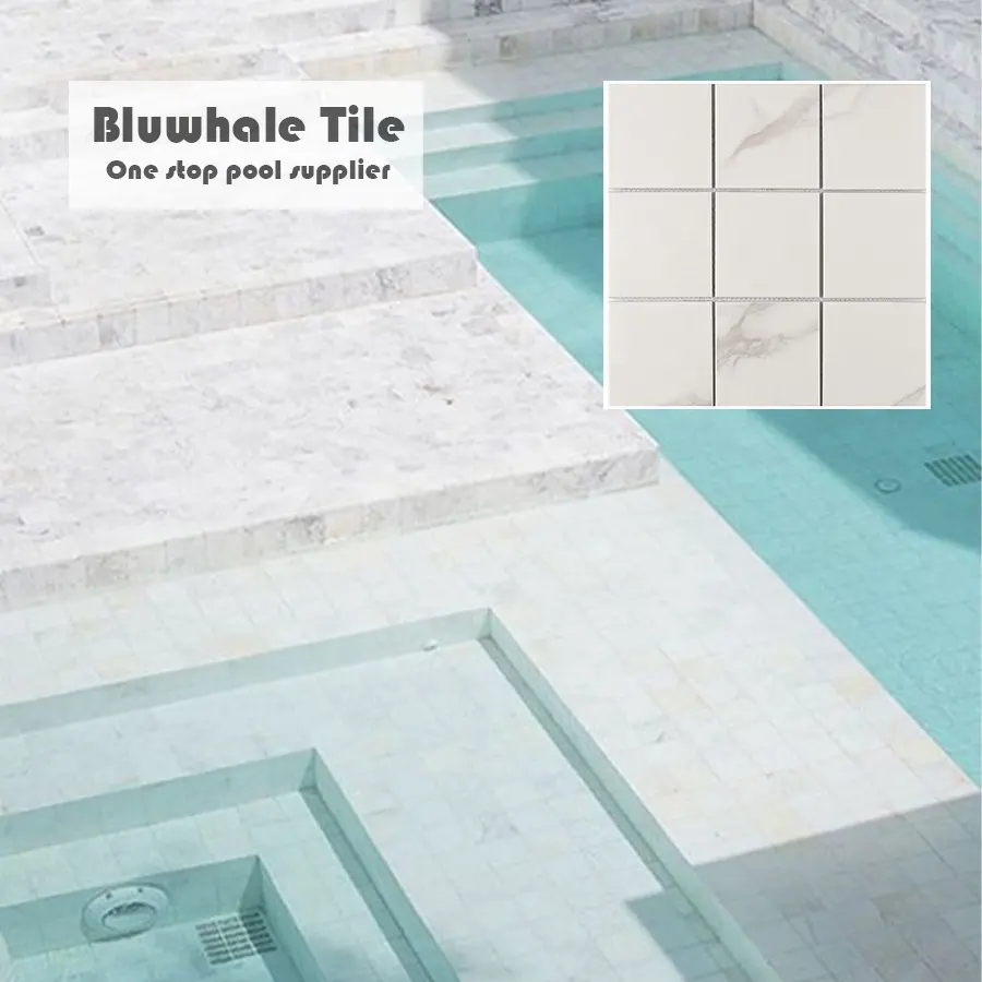 Bluwhale Carrelage Anti-Dérapant Mat Carré Bali Pierre Porcelaine Carrare Blanc Marbre Look Villa Piscine Carrelage Mosaïque De Marbre