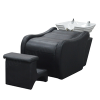 Chaise de lavage de cheveux en cuir PVC noir avec bac, chaise inclinable pour le lavage des cheveux pour salon de coiffure