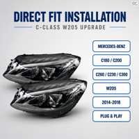 Phares LED 5000K pour Mercedes-Benz Classe C W205 2014-2017 C200 C260 C180 12V 50W Neufs en Boîte