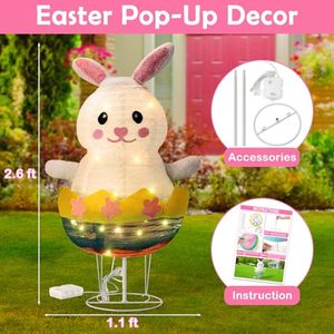 Nicro Nouveauté Lapin de Pâques mignon dans un œuf <span class=keywords><strong>Pop</strong></span>-up pliable Lumineux Ornement extérieur Fête du printemps Décoration de jardin Lapin - Product Image 3