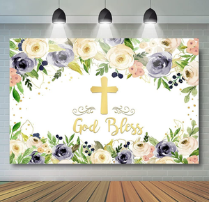 Baptême toile de fond première sainte Communion fond pour photographie garçon baptême blanc marine Floral dieu bénisse anniversaire papier peint - Product Image 3