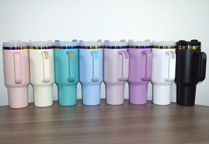 Botella de Agua de Acero Inoxidable Ecológica Personalizada al por Mayor con Recubrimiento Arcoíris, Vaso de Gran Capacidad de 40oz con Asa y Pajita - Product Image 2