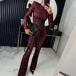 Women <b>Lace</b> Jumpsuit Long Sleeve Round Neck High Waist Party Wear FDL1170 - Product Image 3