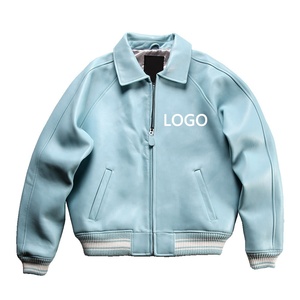 Customized High Quality US Sizes <strong>Real</strong> <strong>Leather</strong> <strong>Jacket</strong> New Plus Size Sports Unisex Universal Color Lapel Thickened French Lambskin - Product Image 1