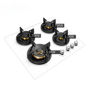 Top kompor Gas 4 pembakar, kompor Gas tanam Stainless Steel permukaan hitam 4 pembakar kompor Gas