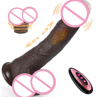 Schwarzer Teleskopischer Realistischer Dildo Vibrator mit Fernbedienung, Stoßfunktion, Heizung, Silikon, Starke Vibration, Erwachsenen-Sexspielzeug für Frauen