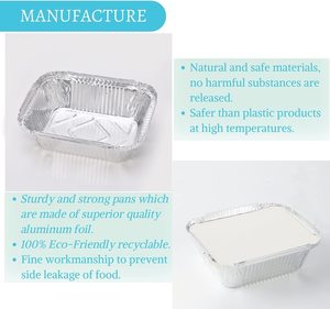 Contenants alimentaires en aluminium de 8,5x6x2 pouces avec couvercles en plastique PP, qualité alimentaire et recyclables, pour la restauration à emporter (vente en gros) - Product Image 3