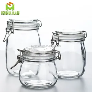 空的16盎司玻璃食品储物罐500毫升方形蜂蜜果酱罐头泡菜椰子油奶酪玻璃罐容器带夹子盖