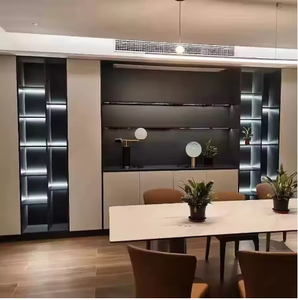 Estante para Vino de Acero Inoxidable Arquitectónico EX641 con Retroiluminación LED, Diseño Art Deco, Montaje en Suelo para Pasillo o Uso en Exteriores - Product Image 1