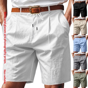 Shorts décontractés pour hommes en mélange de lin pour l'été, coupe ample, respirants, shorts de plage - Product Image 1