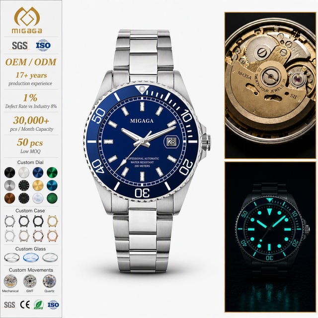 Automatic Winding Luxury Watch Migaga Hot Sale Factory Direct Relogio Masculino Dive Stainless Steel Men'S Mechanical Watch